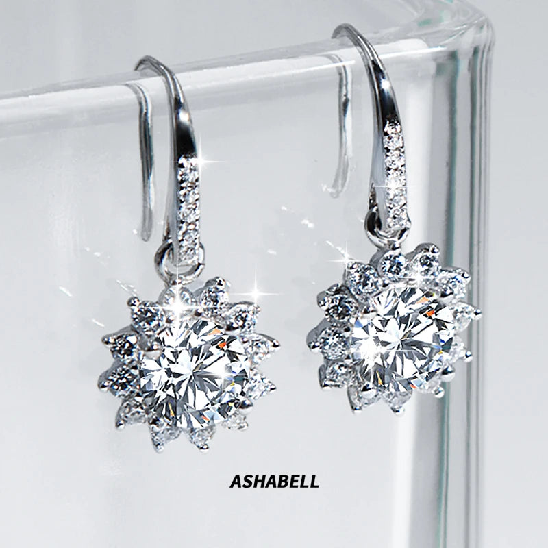 Classic Temperament Sunflower Moissanite Earrings S925 Sterling Silver Pendant  Earrings for Women