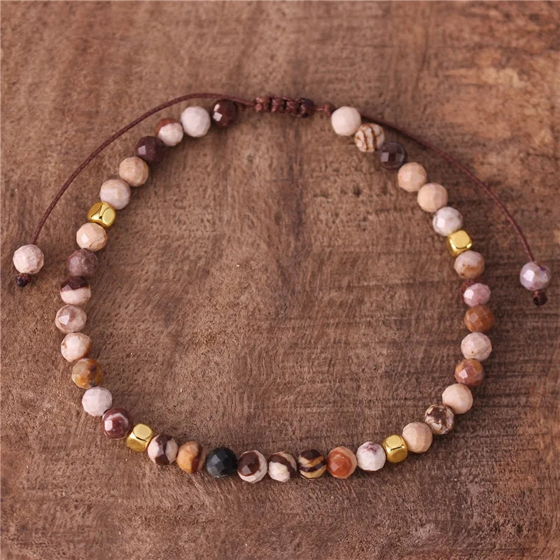 Boho 4mm Zebra Jasper Beads Dainty Bracelet Gemstone Cord Braided Tibetan Adjustable Bracelet Women Friendship Jewelry Wholes