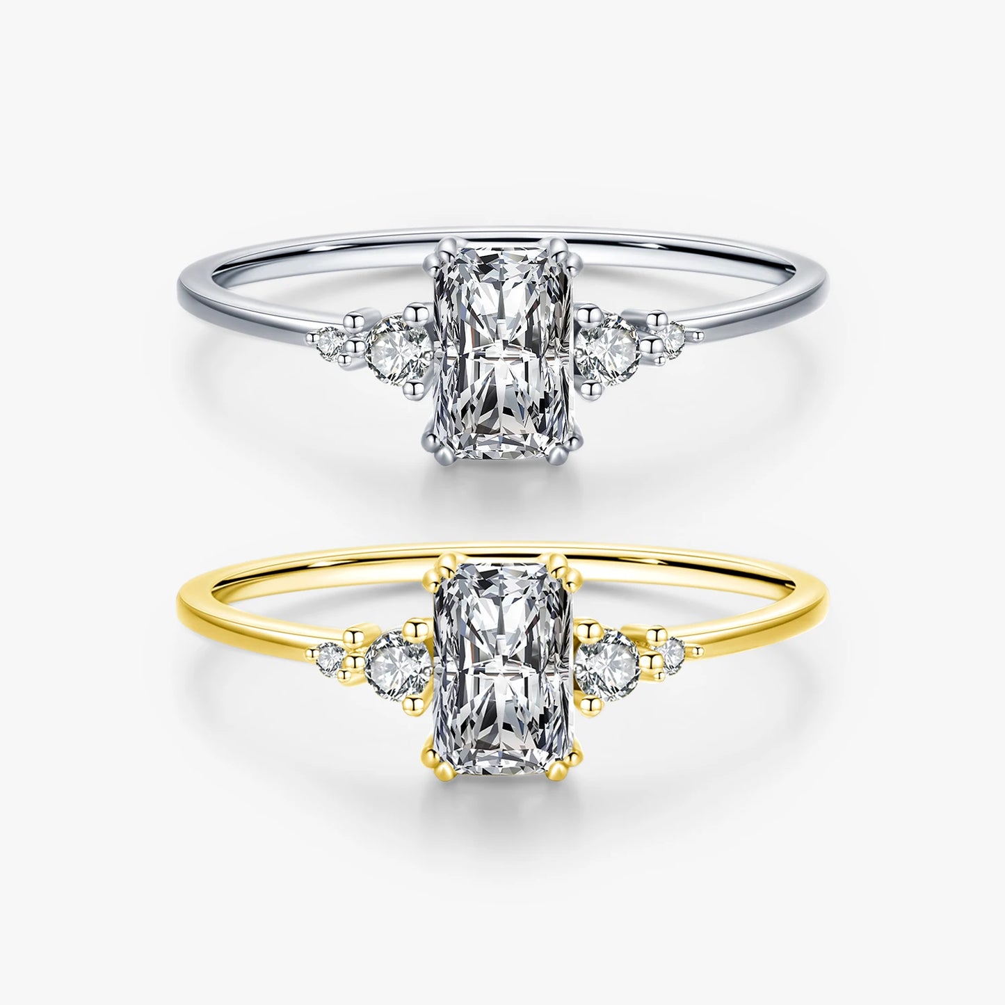 Rectangle Dazzling Ring Solid 925 Sterling Silver Clear Cubic Zirconia Finger Rings for Women Wedding Fine Jewelry Anel