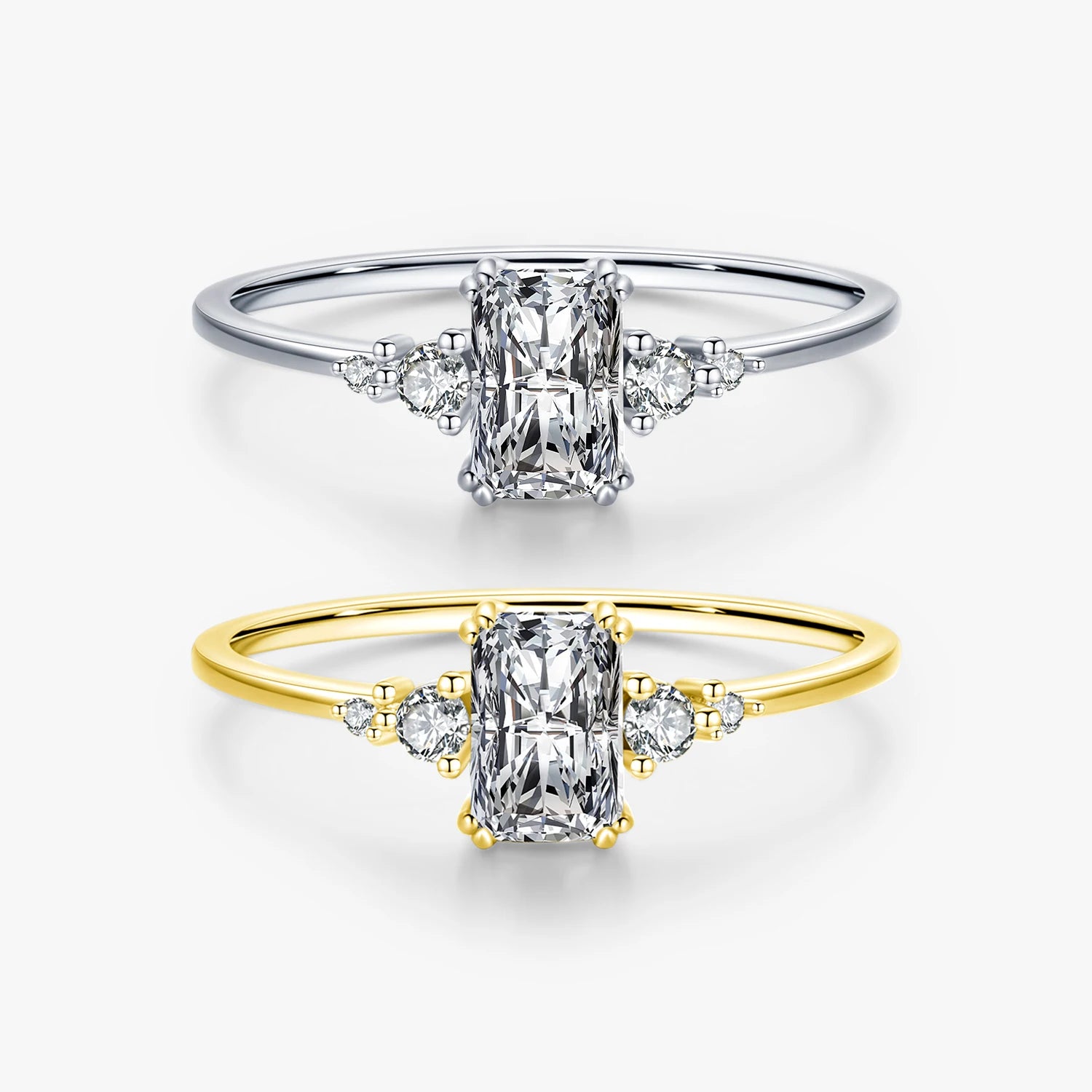 Rectangle Dazzling Ring Solid 925 Sterling Silver Clear Cubic Zirconia Finger Rings for Women Wedding Fine Jewelry Anel