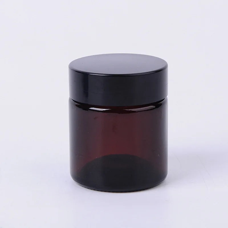 Luxury Amber Glass Cosmetic Cream Jar Aluminum Black Plastic Screw Cap Light-Resistant Multi-Capacity Face Eye Creams (Custom