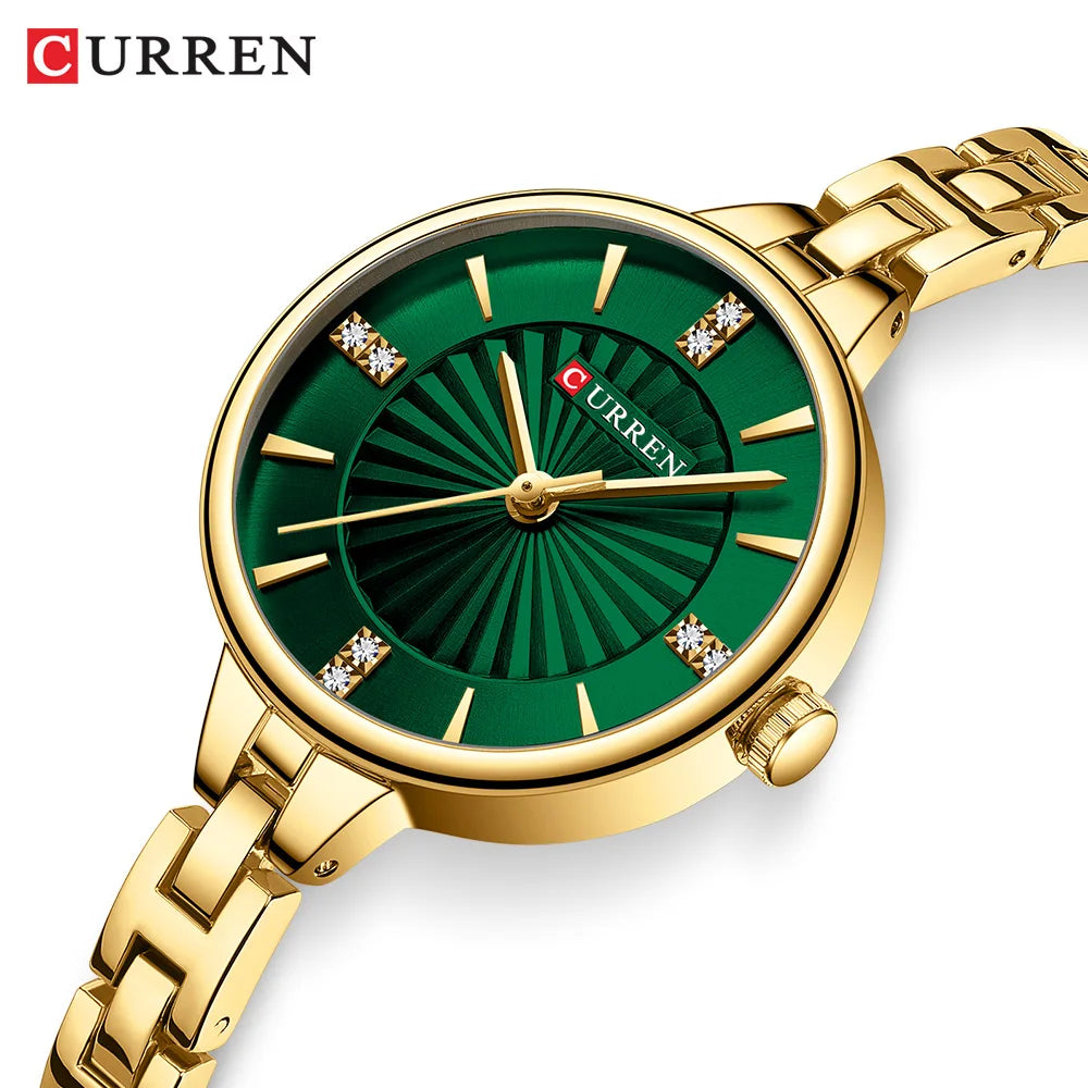 CURREN 9097 New Women Watch Simple Romantic Rhinestone Dial  Stainless Steel Bracelet Luxury Quartz Wristwatches