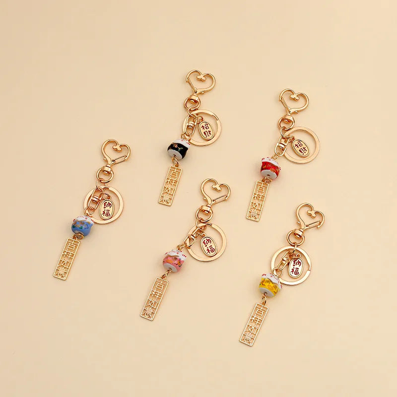Custom Metal Enamel Cat Keychain Fortune Cat Keychain Girly Keychain Bag Charm Pendant Maneki Neko Keyring Good Lucky Key Cha