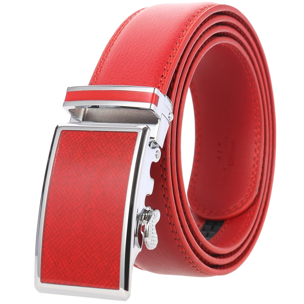 LY36-00008-1 Automatic Buckle Belt Wholesale Belts Factory  Genuine Leather for Men Black Business Red White Light Cow Blue I