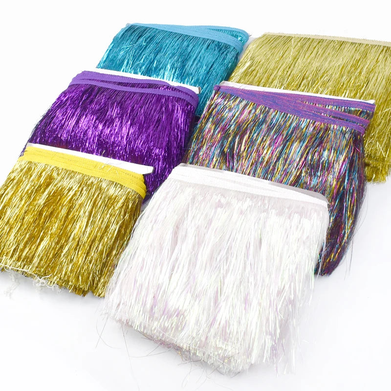 Meetee TF900 15cm Clothing Decorative Accessories Gold Silk Fringe Garment Sequins Polyester Dance Costumes Dress Fringed Lac