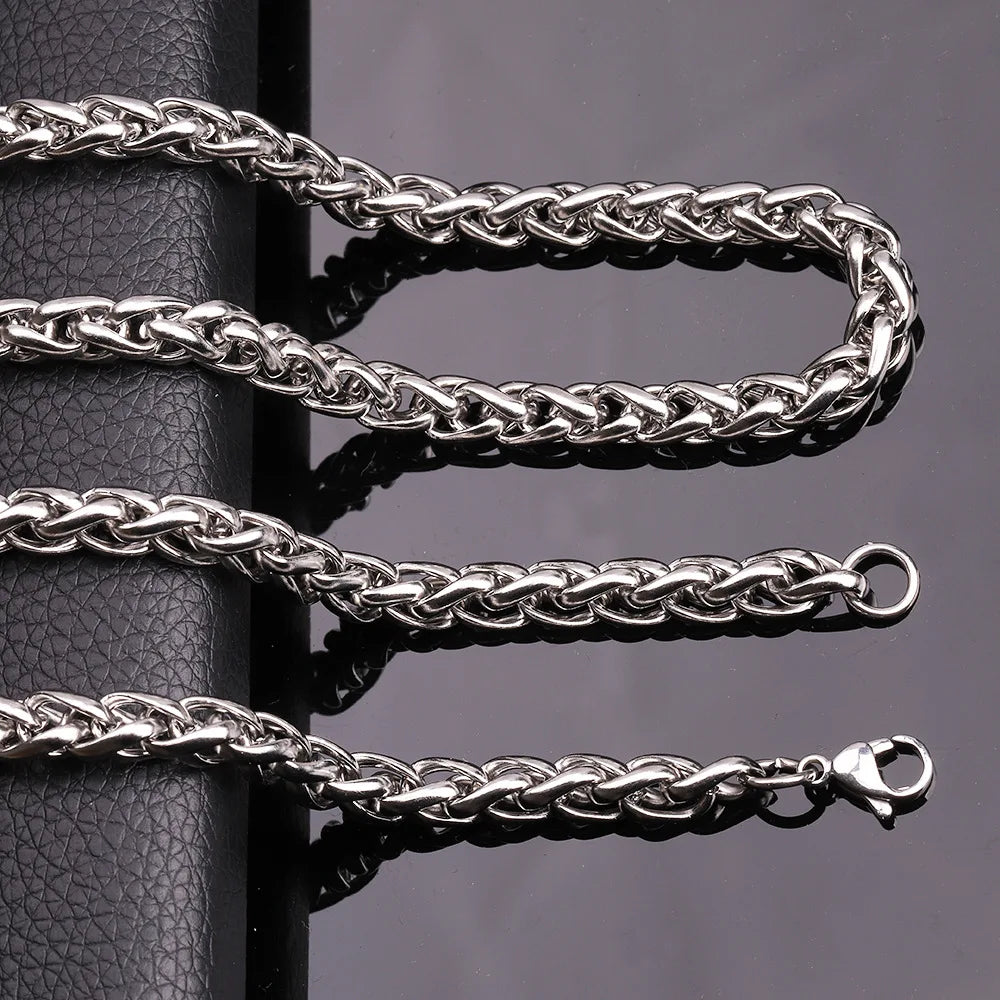 3.0mm 4.0mm 5.0mm 6.0mm 7.0mm Stainless Steel Wheat Chain Necklace for Man Women