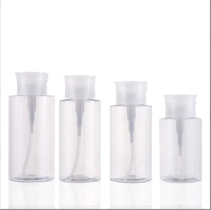 Transparent Press Type Plastic Makeup Remover Bottle 150ml 300ml Packaged Flat Shoulder Armor Water Bottle for False Eyelashe