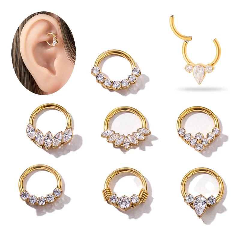 Hengsen ASTM F136 Titanium Earrings Seamless Hinged Segment Hoop Septum Nose Ring Tragus Helix Carilage Earring Piercing Jewe