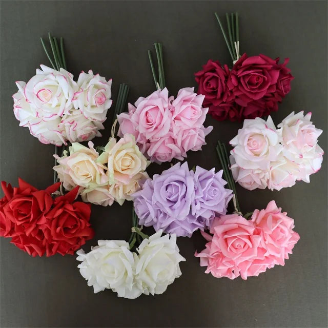 5 Heads Artificial Real Touch Latex Faux White Pink Crimped Rose Bridal Bouquet Flower for Wedding Decorative Home Centerpiec