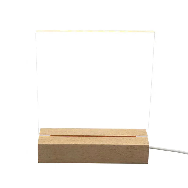H 3D Night LED Light Lamp Base with Clear Acrylic Sheets Wooden Light Base with Blank Acrylic Message Board for Welcome Gifts