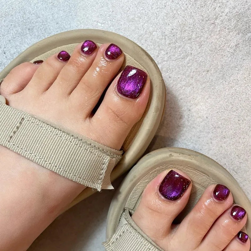 Customizable Wholesale Purple Toe Nails Cat Eye High-end Wearable Toe Tips 24 Pcs Press on Nails Artificial Fingernail 3220