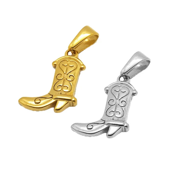 Trendy Western Rodeo Jewelry Gold Cowgirl Boot Pendant Christmas Gift Stainless Steel Fun Cowboy Vintage Cool Shoes Pendant