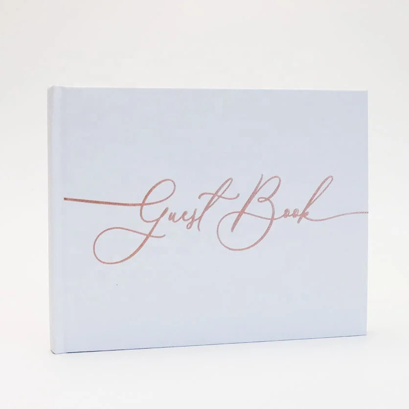 Custom Hardcover Wedding Guest Book White Linen Fabric Cover Blank Book for Special Memories