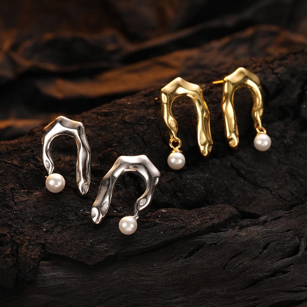 925 Sterling Silver Pearl Earrings Irregular Pearl Earrings Simple Designer Statement Earrings Women Luxury Wholesale