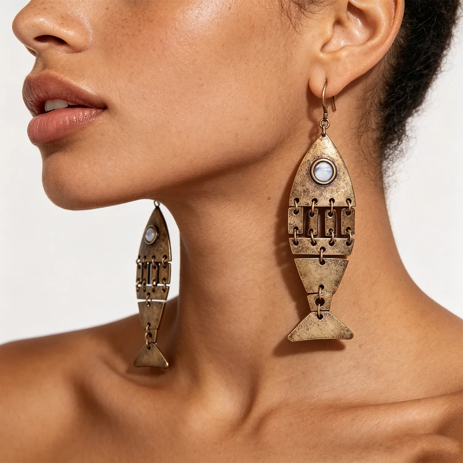 Maiou Trendy Original Design New Arrival Statement Cute Designer Vintage Gold Plated Fish Long Dangle Earrings Jewelry Women