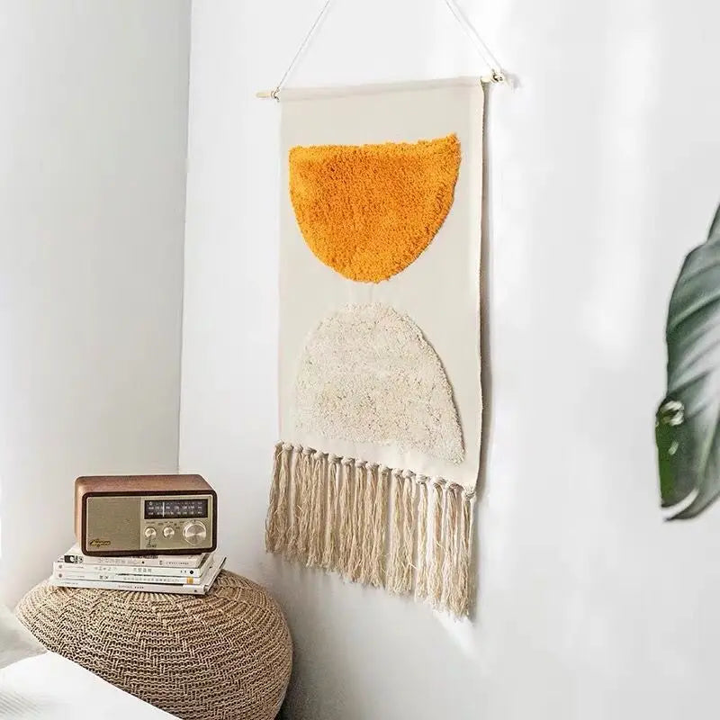 Bohemian Vintage Aesthetic Macrame Cotton Tassel Handmade Wall Hanging Tapestry for Home Living Room Boho Decor Art Decoratio