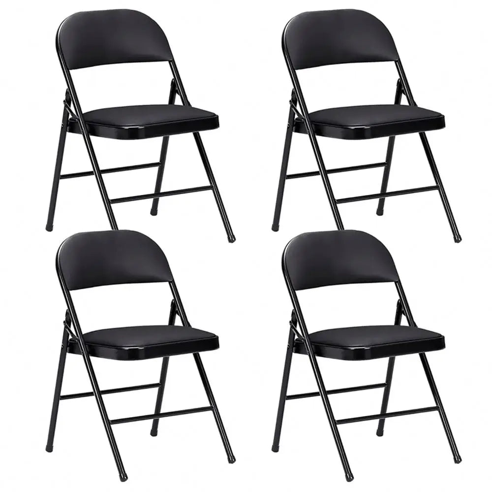 Wholesale Black Metal Steel Folding Chairs with Soft PU Padded Seats Portable for Garden Park Bedroom & Kitchen Events