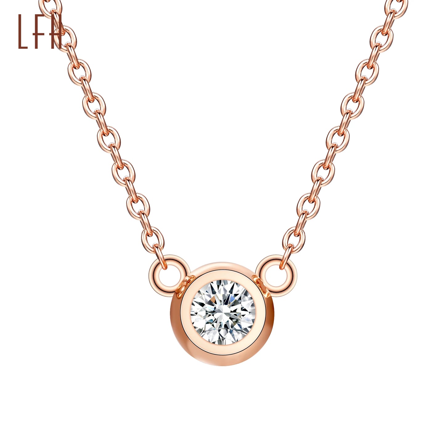 Dainty Bezel Setting Pendant Pure 18k Gold Necklace Round Shape Bezel 18k Real Gold Chain Real Gold Jewelri