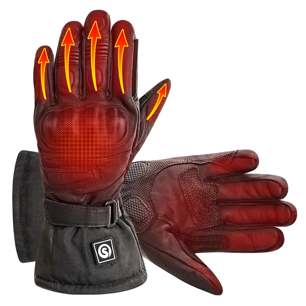 Rechargeable Waterproof Breathable Electric Heated Motorcycle Gloves for Winter Sports with 7.4V Battery 3 Temperature Settin