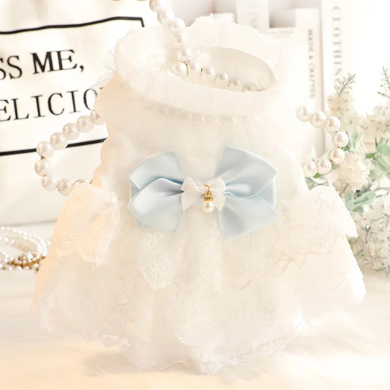 White Classic Style Wedding Dress for Small Dogs Luxury Polyester Bridal Costume for Pomeranian Chihuahua Puppy Princess Dres