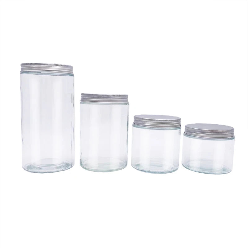 Clear Straight-Sided Glass Jar 2 Oz/200ml/500ml/1000ml round Storage Bottle with Lid for Canned Food