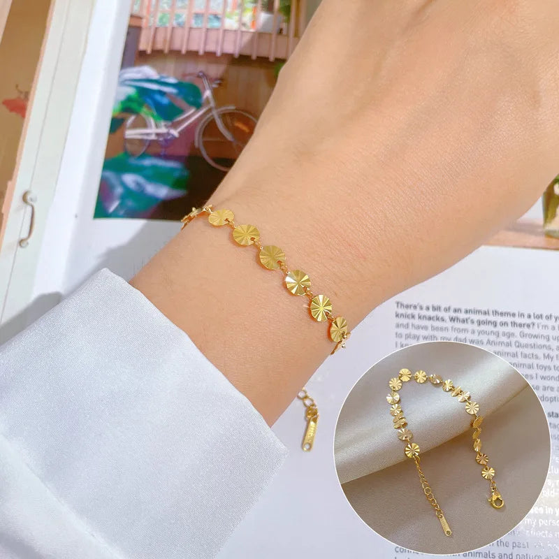 Minimalist Fashion Stainless Steel Bracelet Geometric Round Chain Bracelet for Girls
