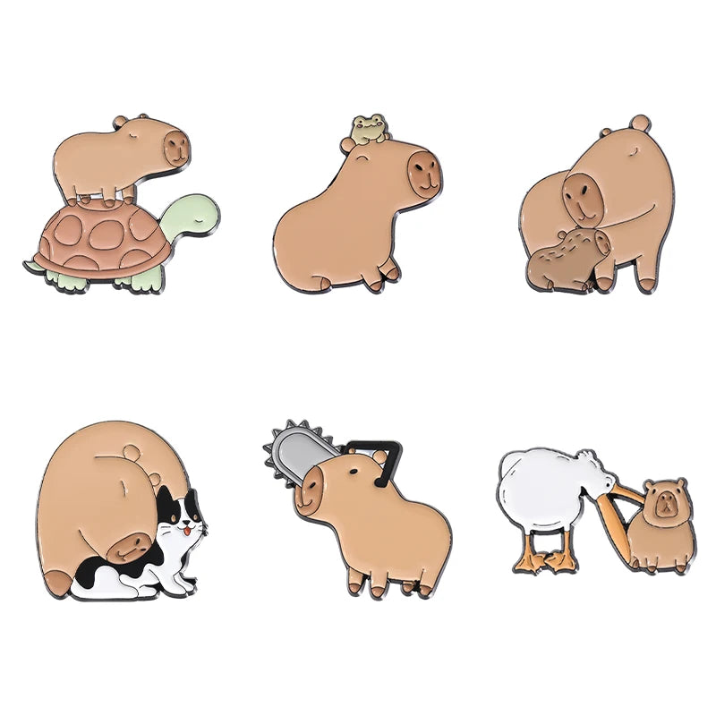 Cartoon Capybara Soft Enamel Plated Metal Pins Custom CAPPY Birthday Kawaii Animal Design for Kids and Friends