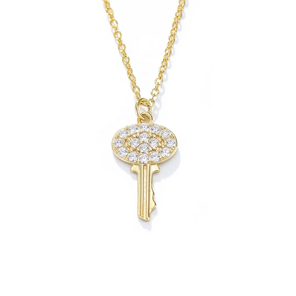 Classic Engagement Jewelry Delicate Female Couple Heart Clavicle Chain 925 Sterling Silver Zircon Lock 14K Gold Pendant Neckl