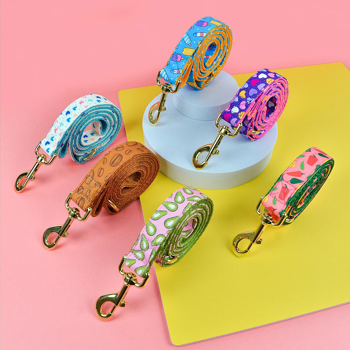 MIDEPET Luxury Print Designer Pattern Dog Leash 5ft Long with Alloy Polyester Ribbons New Year Valentines Day Personalized Gi
