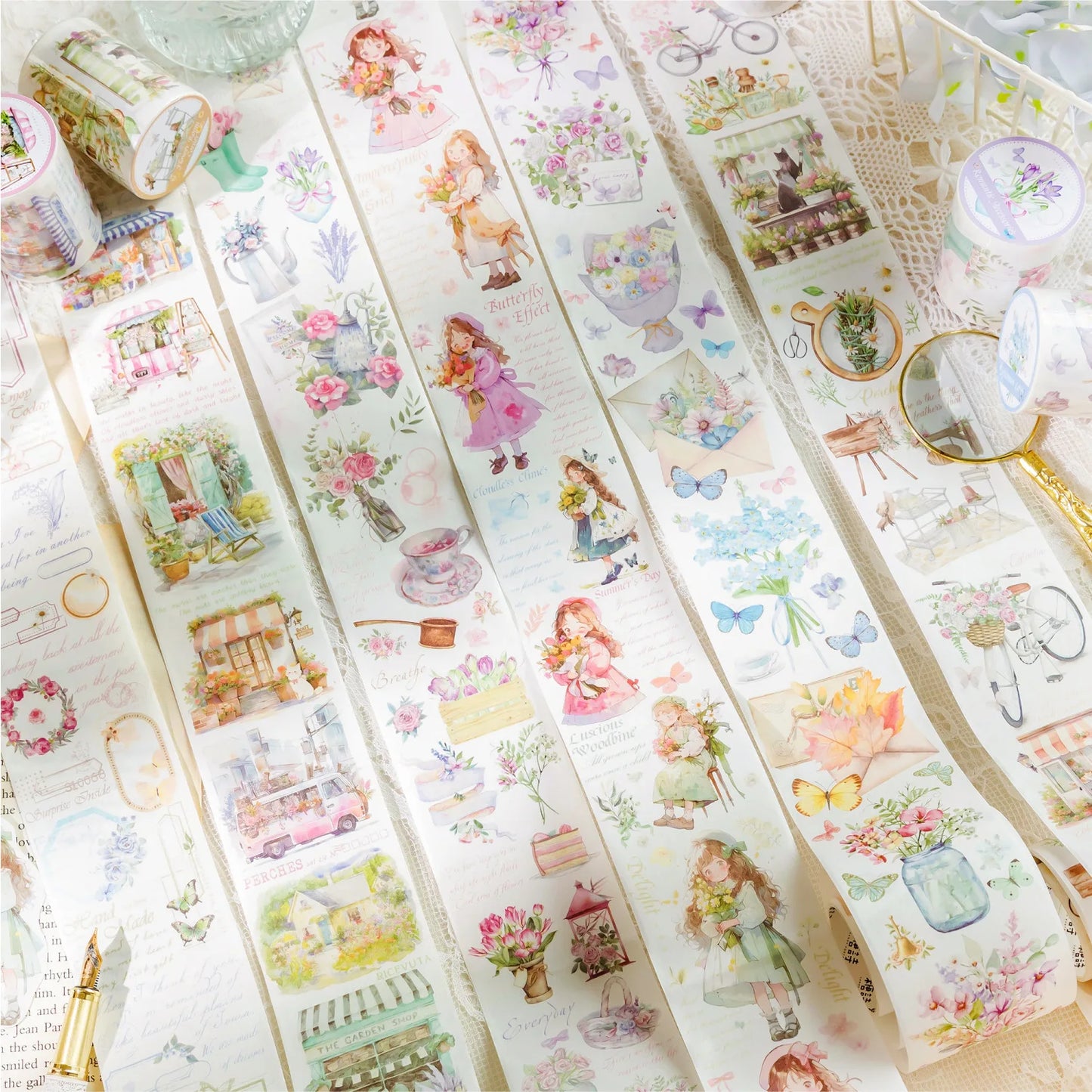 2M/Roll Washi Tape Heartwarming Flower Shop Series Cute Fresh Handbook DIY Decoration Collage Base Material Stickers