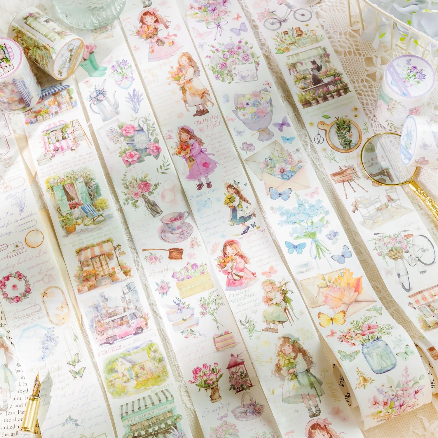 2M/Roll Washi Tape Heartwarming Flower Shop Series Cute Fresh Handbook DIY Decoration Collage Base Material Stickers