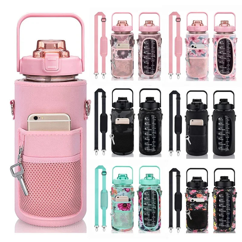 Wholesale 2l 1 Gallon 64oz Plastic Motivational With Time Marker  Water Bottles With Sleeve  Customize Logo