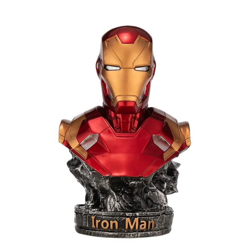 Mechanical Super Hero Bust Statue Metallic Resin Cyberpunk Armor Sculpture Life Size Robot Model for Gaming Room Desk Decor