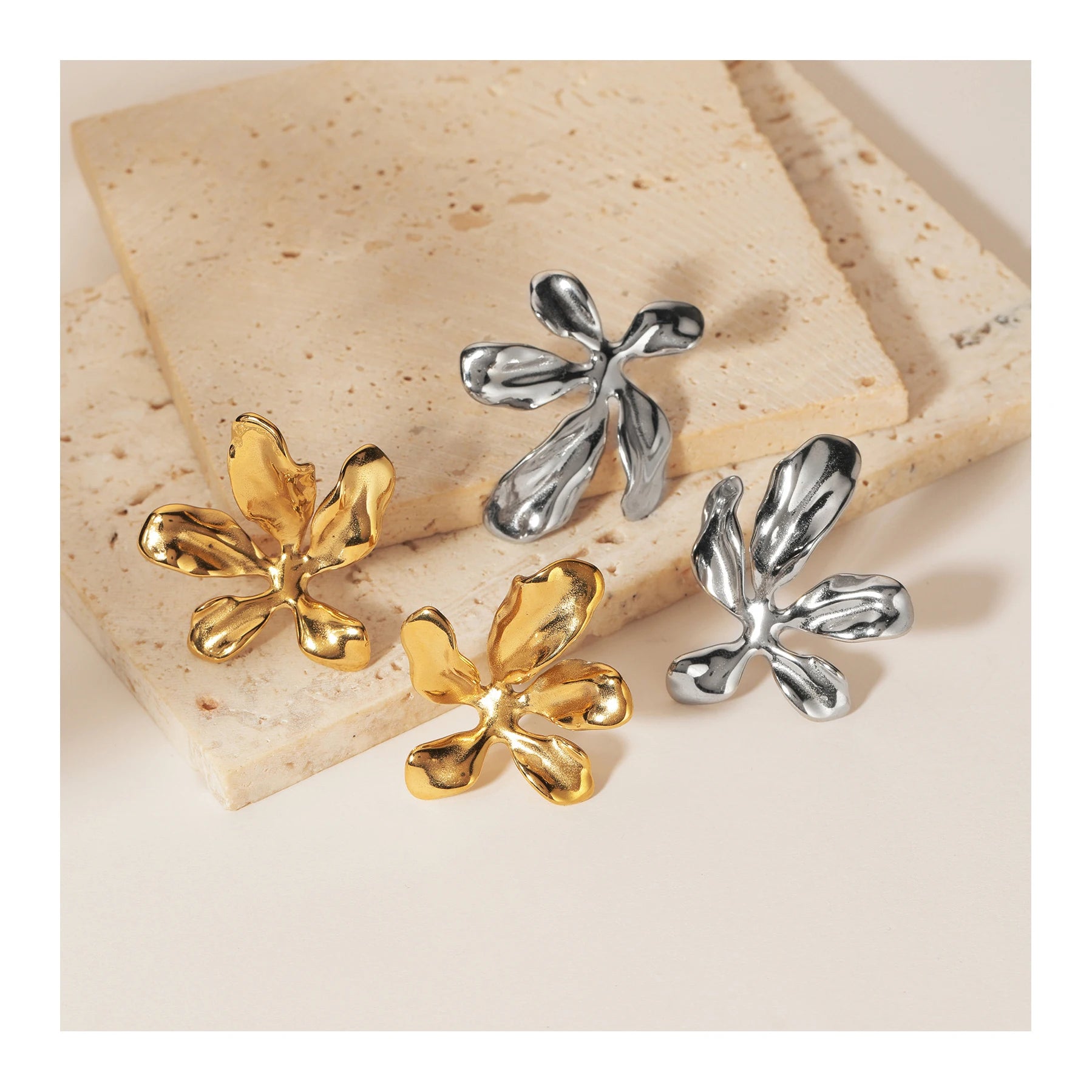 ERESI New Love Stainless Steel Big Flower Plant Stud Earrings Metal Waterproof 18K PVD Trendy Statement Jewelry Women Gala Gi