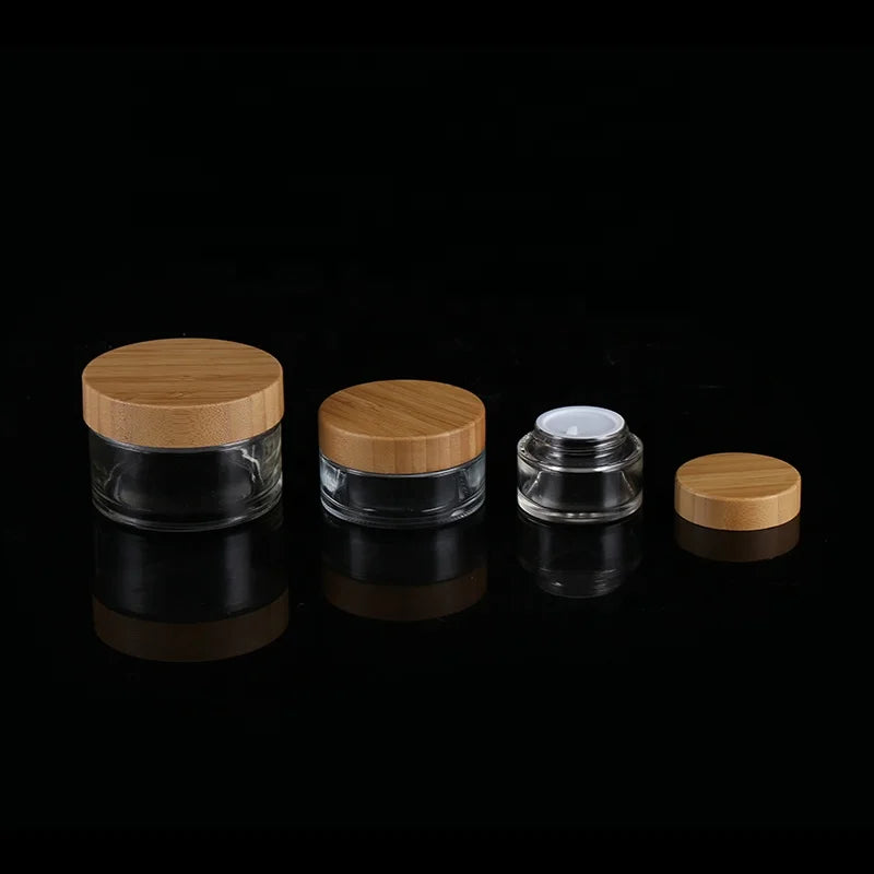 Eco-friendly Natural Glass Cream Empty Jars 15g Bamboo Lid Cosmetic Containers for Cream Glass Jar