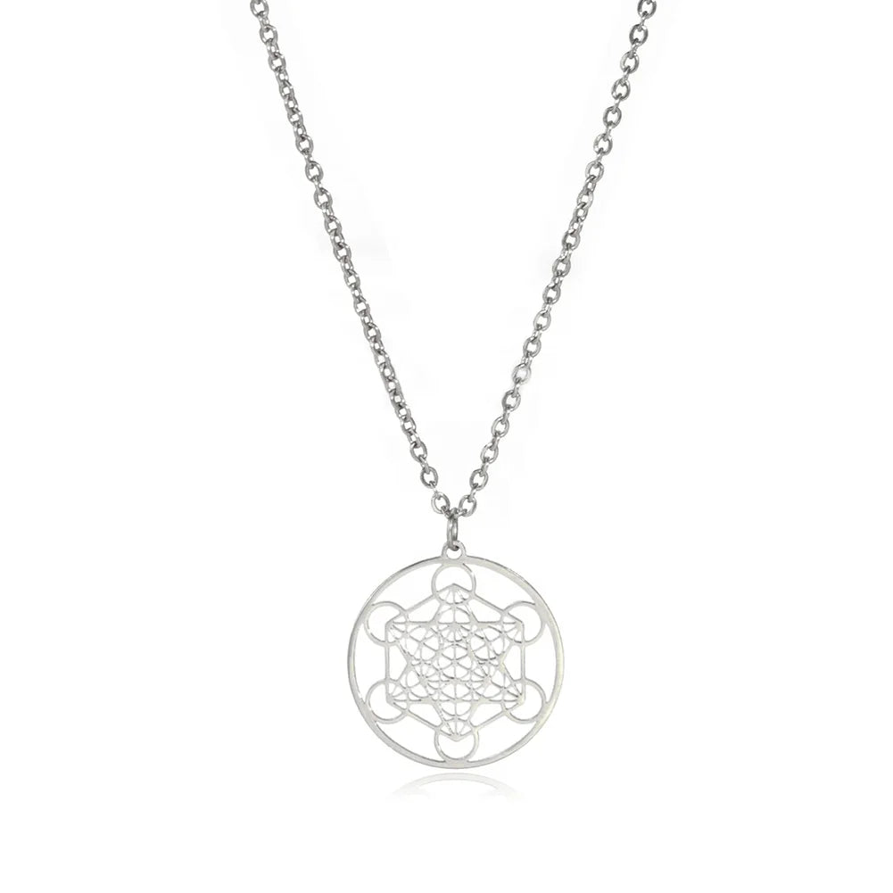 Metatron Cube Necklace Stainless Steel Sacred Geometry Powerful Symbol Kabbala Amulet Solomon Jewelry Gift for Women