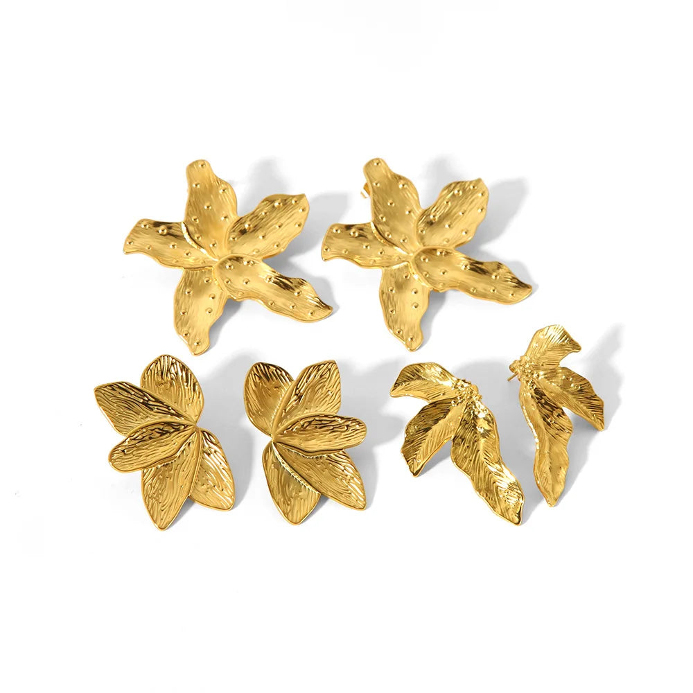New European and American Exaggerated Design Earrings 18K Gold Stainless Steel Flower Earrings Fashion Temperament Earrings