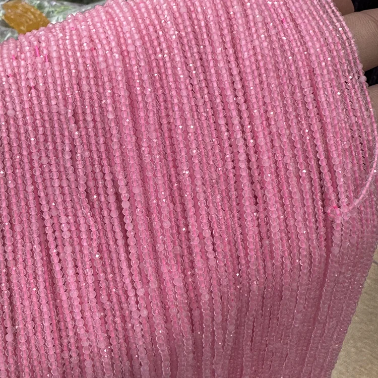 Wholesale Rose Quartz 2mm Micro Faceted  Natural  Pink Beads Small Spacer Tiny Beads