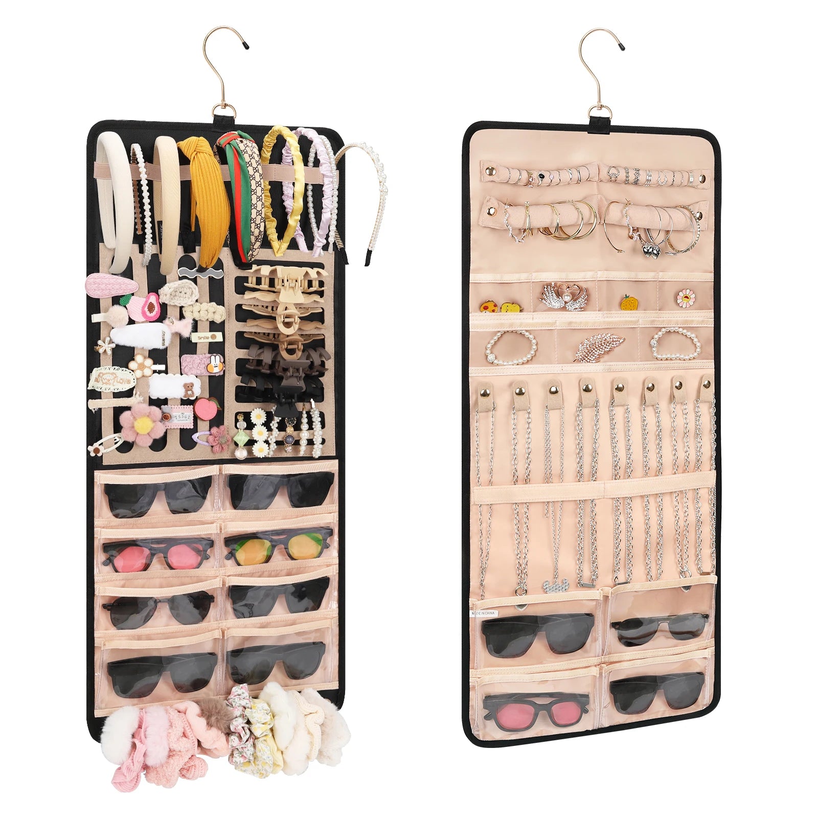 Relavel Double-Sided Jewelry Organizer Hanging Headband Holder Hair Bows Organizer Headband Organizer for Girls with Hook Loo