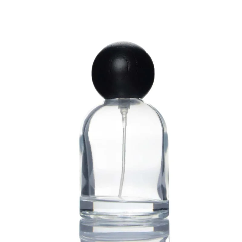 Wholesale 50ml Clear Perfume Glass Bottle Crimp Cap Unique Design Cosmetics Oil Print Application Transparent Paintable Surfa