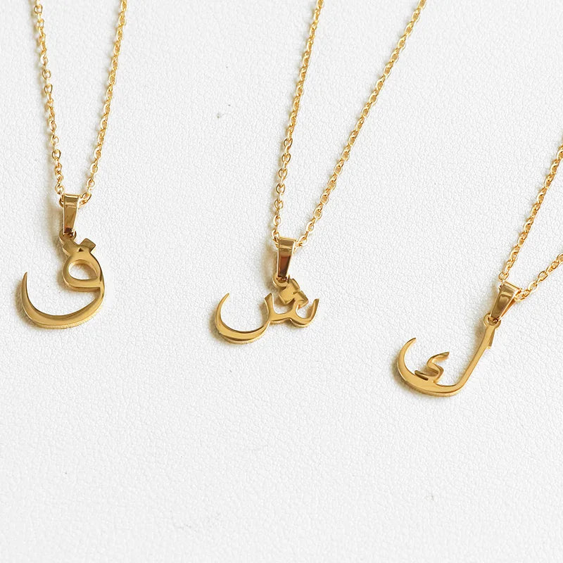 Dainty Gold Arabic Alphabet Pendant Necklace for Women Girls Fashion Waterproof 18K Gold Arabic Initial Letter Jewelry Neckla