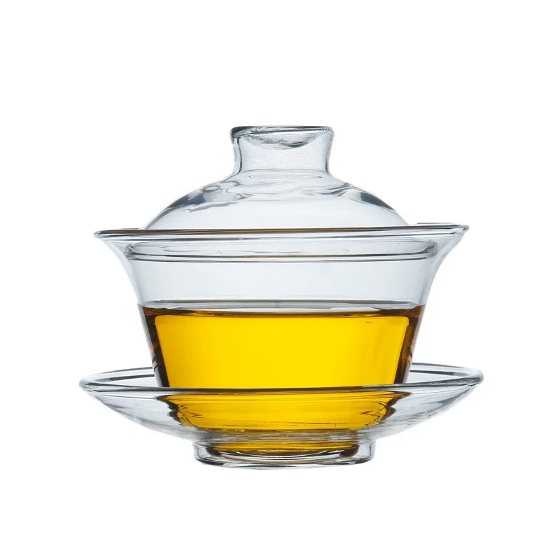 150ml 5oz Clear Chinese Glass Gaiwan Traditional Kongfu Tea Cup Classic Tea Set Cup with Lid and Saucer