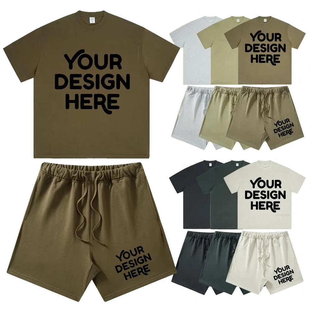 DOVEARK  ODM&OEM Custom Made 100%Cotton Heavy Loose Leisure Summer Short-sleeved Shorts Men's and Women's Plus Size 2-piece S