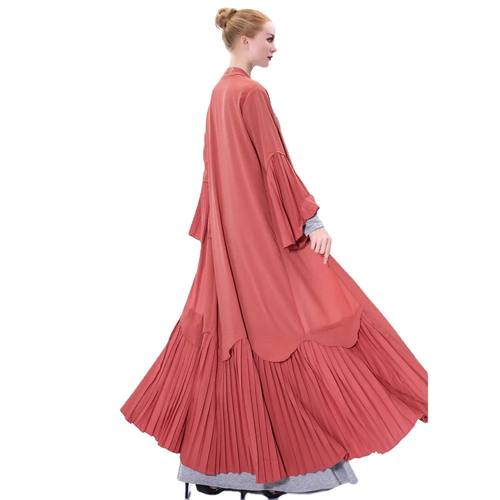 Malaysia Dubai UAE Turkey American Europe Kuwait Eid Ramadan Patchwork 2 Pocket Long Open Front Abaya for Muslim Women