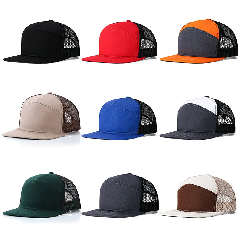 New 7-Panel Trucker Mesh Baseball Hat Waterproof and Breathable Sports Cap with Shade Sportsman's Image Style