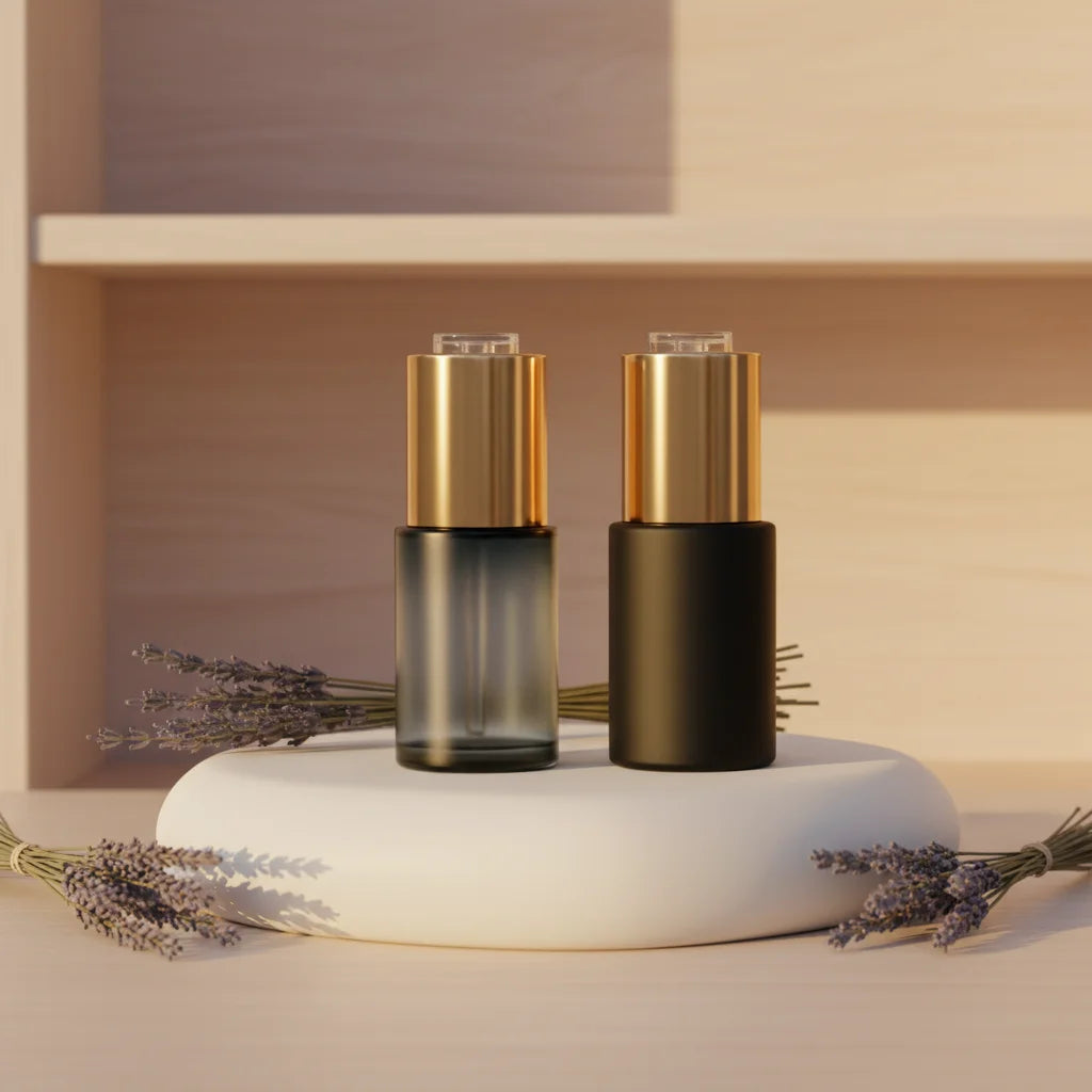 15ml 20ml 30ml Gold Silver Color Glass Cosmetic Serum Push Button Dropper Bottle with Glass Dropper