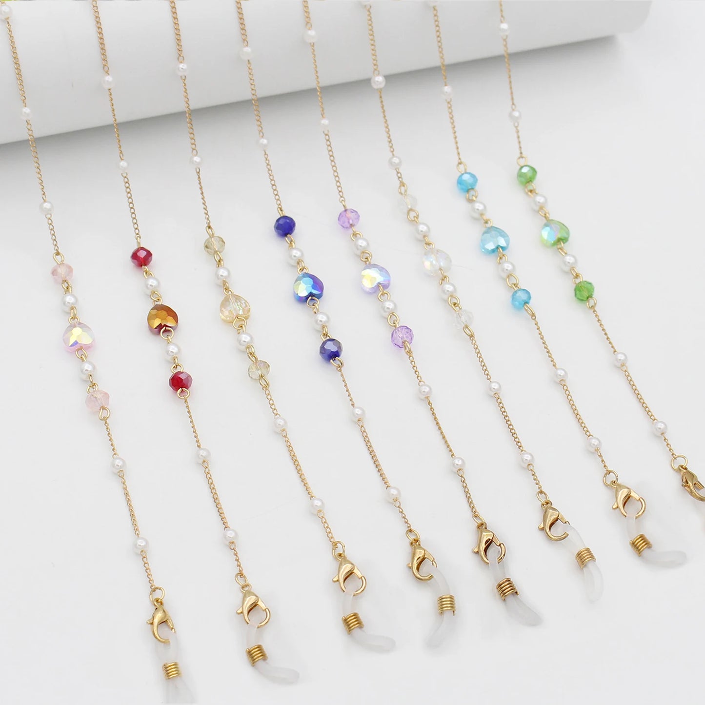 Colorful Heart Crystal Pearl Glasses Chain Facemask Strap Masking Lanyard Sunglasses Chains Masking Necklace Eyeglass Retaine