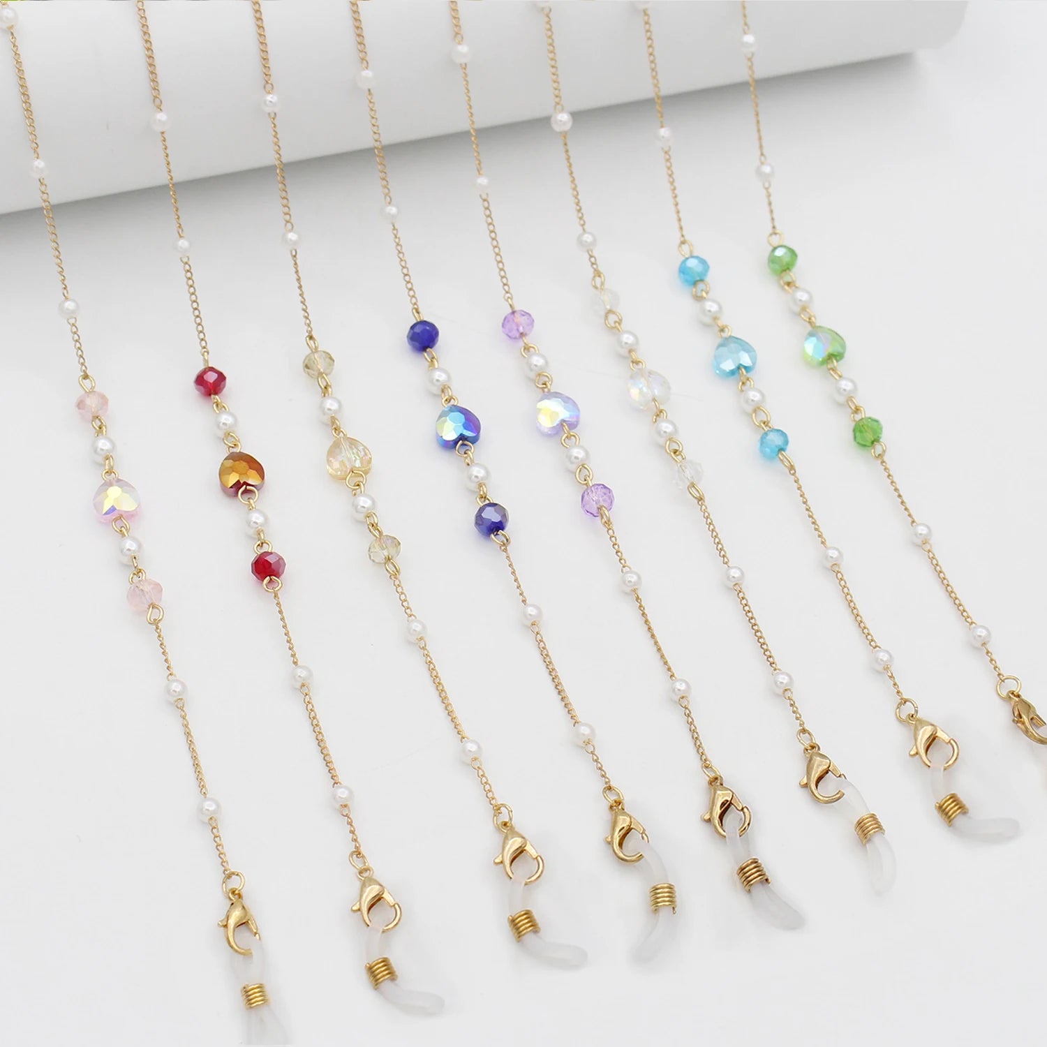 Colorful Heart Crystal Pearl Glasses Chain Facemask Strap Masking Lanyard Sunglasses Chains Masking Necklace Eyeglass Retaine