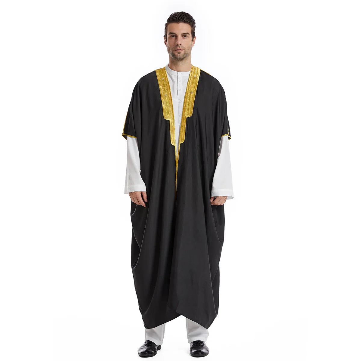 Plain White Black Apricot Coffee Color Gold Lace Decoration Middle East Arabic Thobe for Men