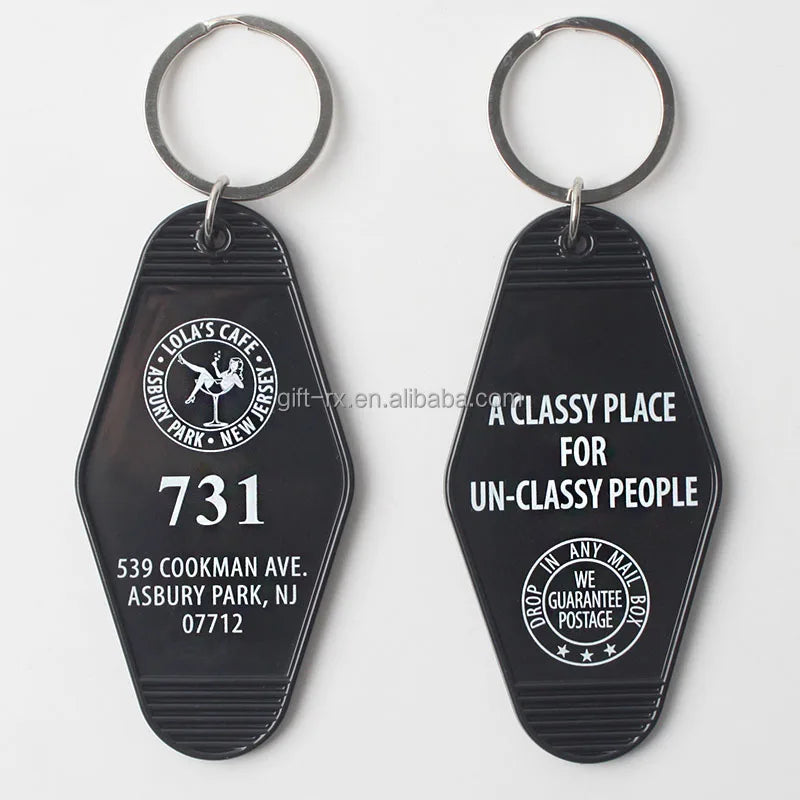 Wholesale Custom Black Motel Room Keychain Bulk Blank Plastic Black Custom Hotel Keychain